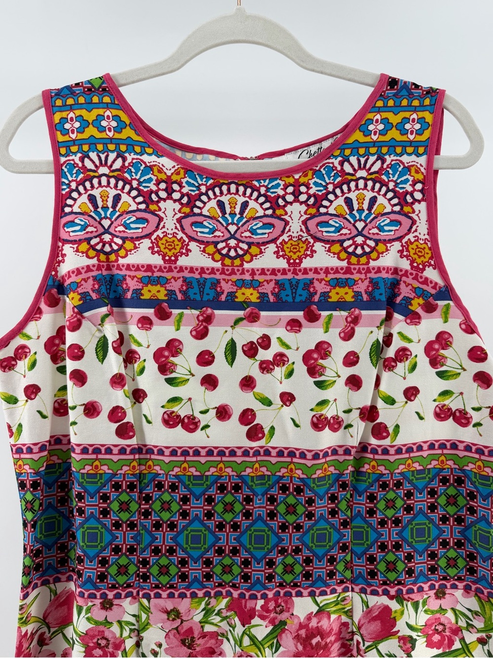 NWT Chetta B Floral Cherry Print Sleeveless Cotton Dress, Women's 14 - Picture 2 of 9